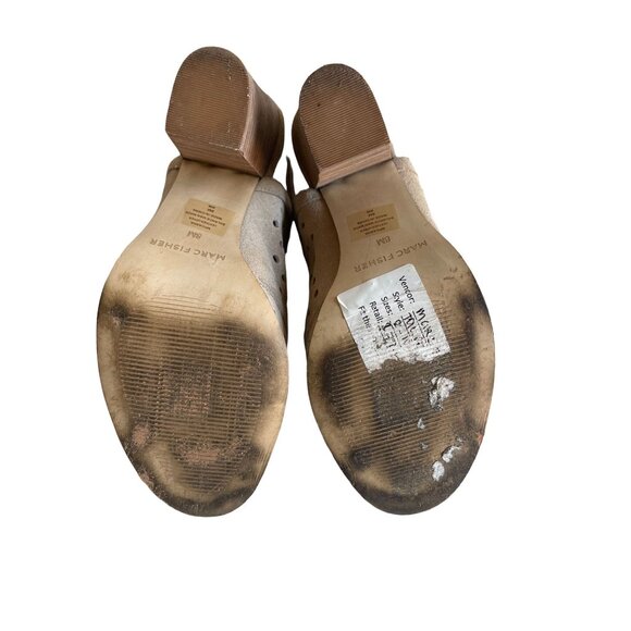 Marc Fisher Taupe Perforated Suede Peep-toe Casha Block Heel Bootie Size 8M - Picture 5 of 5